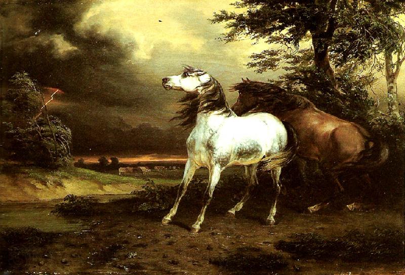 carle vernet chevaux effrayes par l'orage France oil painting art